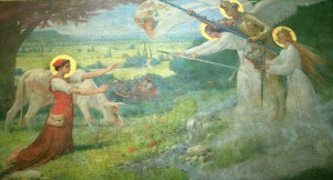 Toile lionel royer, Jeanne d'Arc et ses voix, basilique sainte Jeanne d'Arc, domremy, bois-chenu www.balades-historiques.com